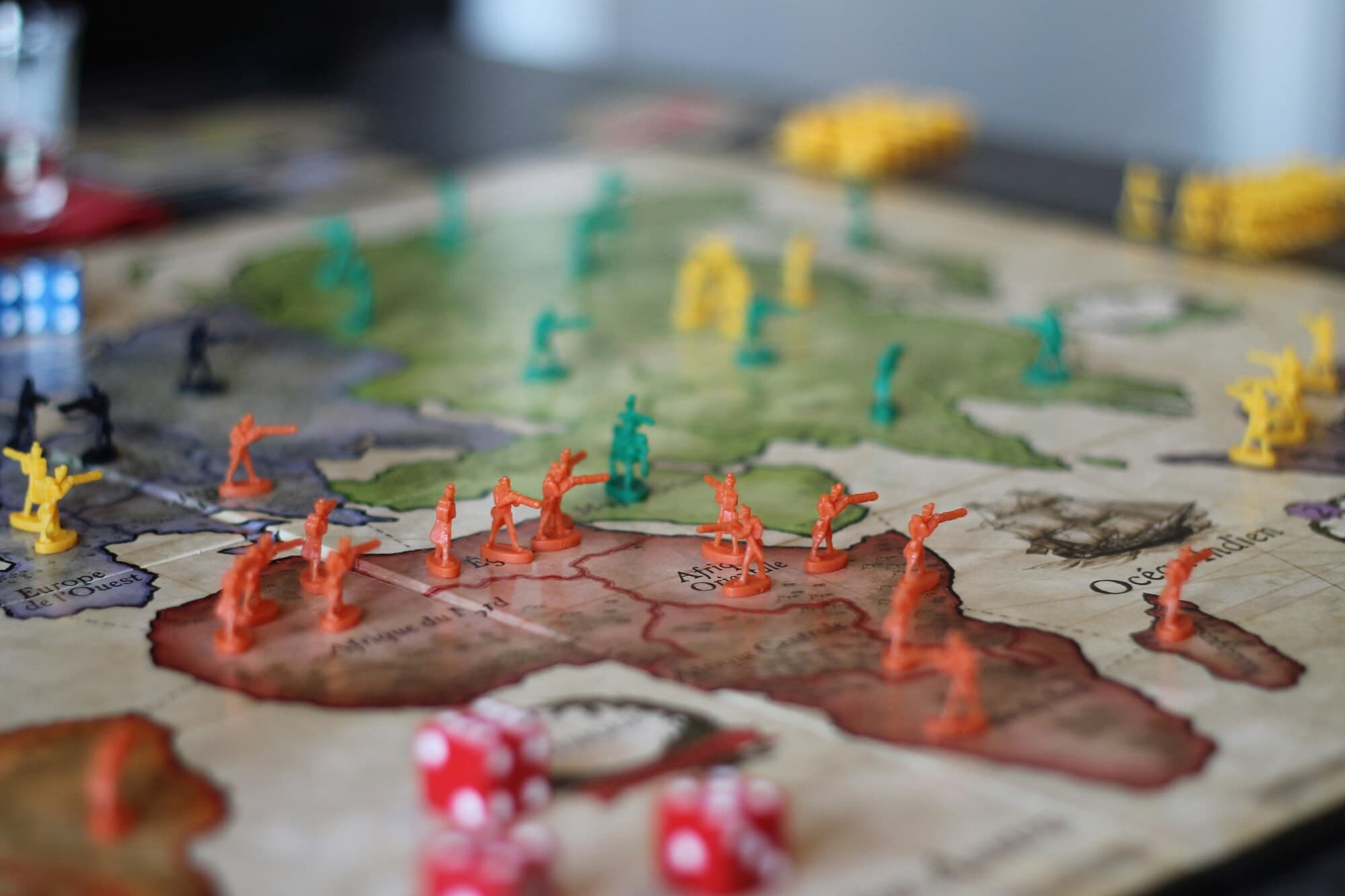 Military figures in position on game board